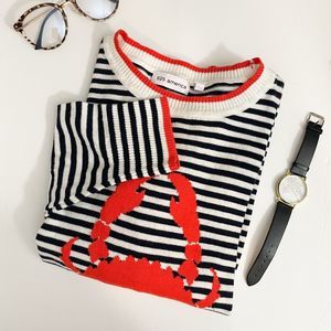 525 America Striped Sweater with Red Crab Design